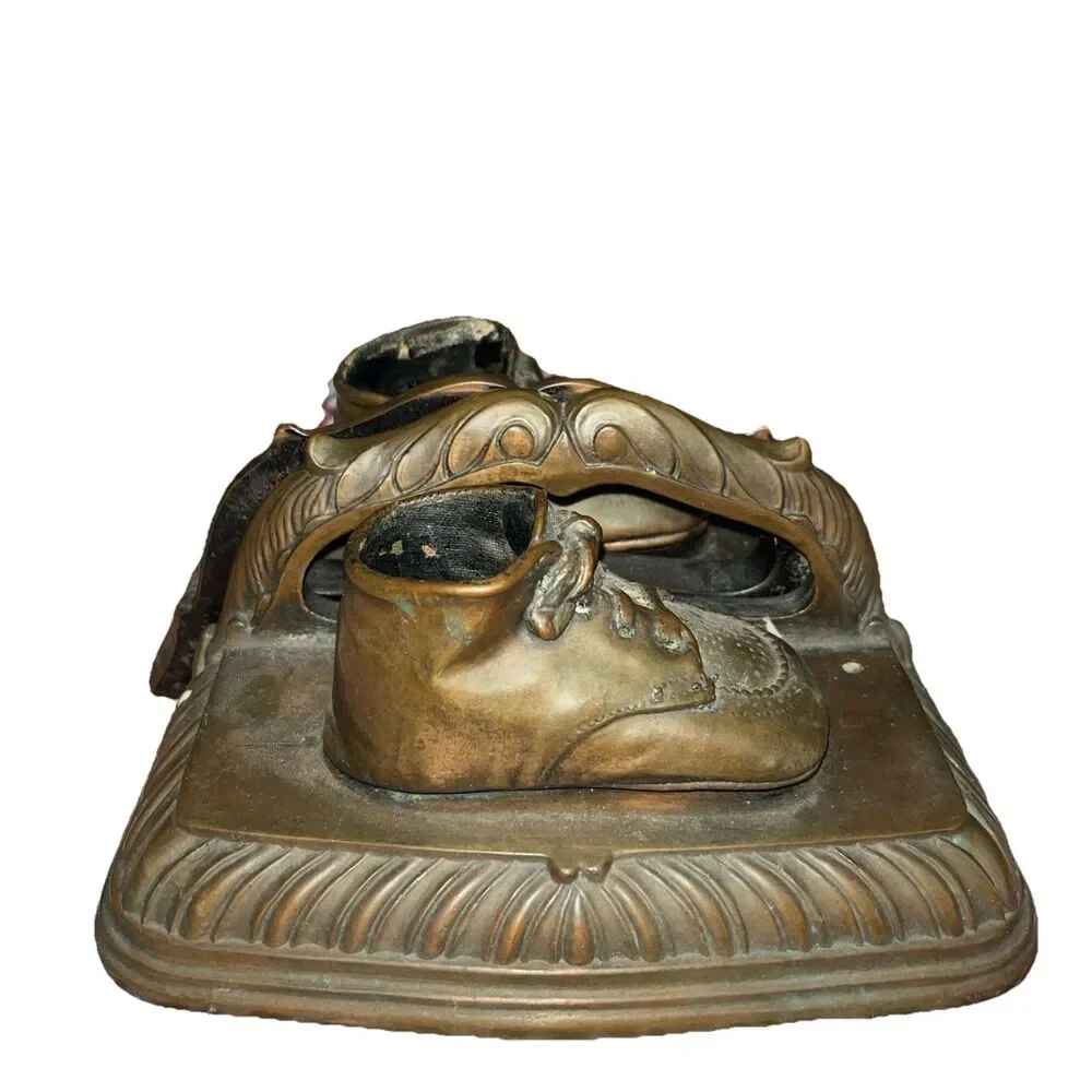 Vintage Bronze Baby Shoe Mounted Book Ends
